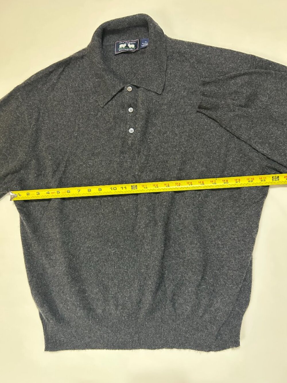 Woods & Gray Long-Sleeve Polo; 100% Wool; Dry Clean Only; Men's XL; Dark Gray - Picture 5 of 11